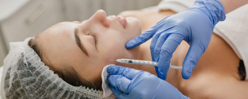 Skincare, cosmetology procedure of pretty woman in hospital. Rejuvenation, injecting, professional therapy, healthcare, plastic, botox, beauty